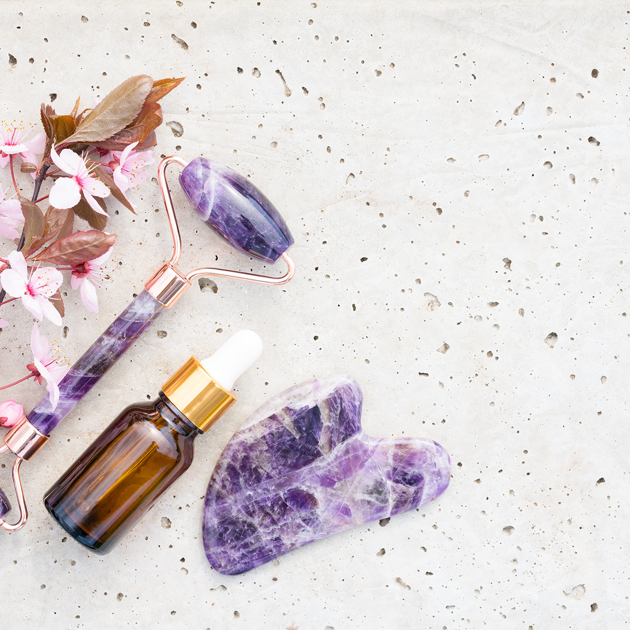 amethyst gua sha stone and face roller